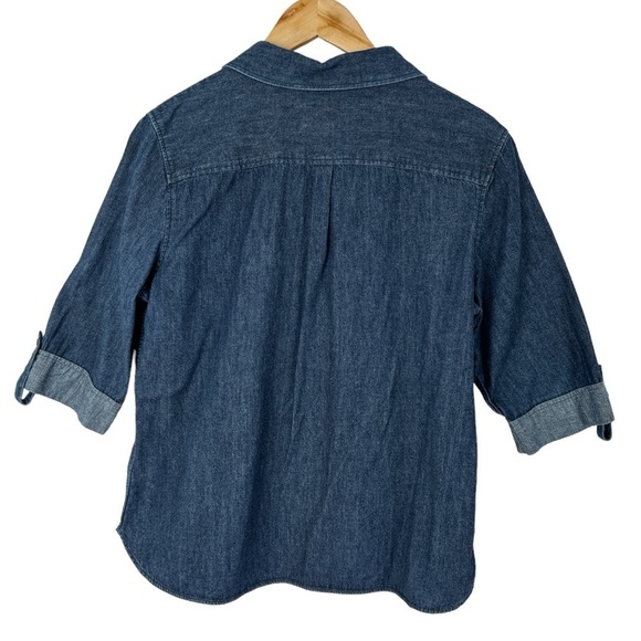 Talbots Denim 3/4 Button Up Roll-Tab Collared Blouse - Picture 2 of 7
